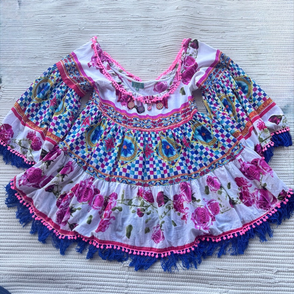 Antica Sartoria Giacomo Cinque Boho Tunic Dress Pom Trim OS